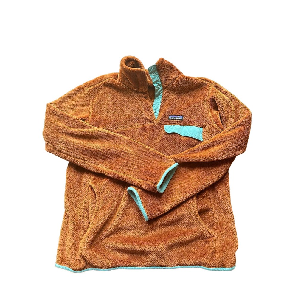 Patagonia Synchilla Fleece burnt orange, teal 1/4 snap pullover